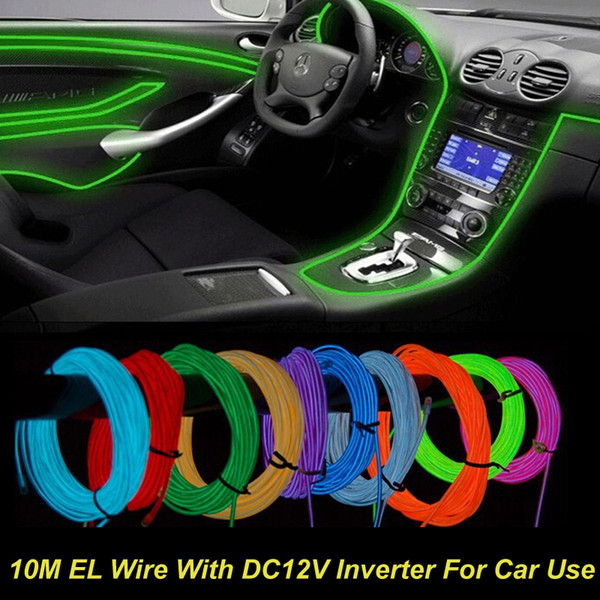 Free Shipping High Brightness 10 Meters EL Flashing Wire With DC12V Inverter For Car Use