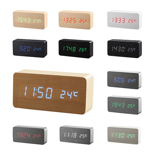 Wooden LED Alarm Clock+Time/date/temperature Digital Bamboo Wood Clock Voice Activated Table Clocks Reloj Despertador Wekker