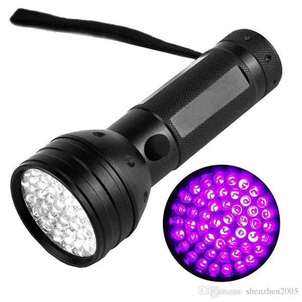 Wholesale 51 UV Ultraviolet LED Flashlight Violet Blacklight Black Light Torch 395 nM 51LED Aluminum Shell UV Torch Mini Light 3AAA Battery