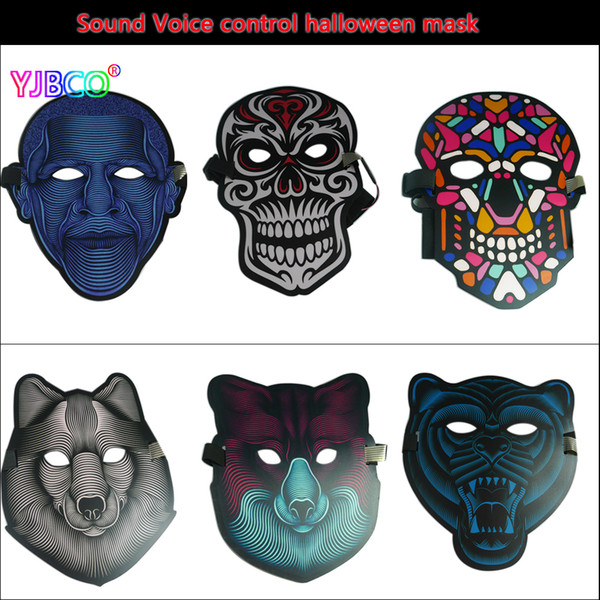 Free Shipping Sound Voice Control Glowing Mask Dancing Party Masks LED Light Mask Full Face Cover Glow In Dark Halloween