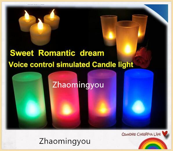 High quality Sweet Romantic LED Candle Light Flameless Blow Shake Sound Sensor LED Candle Tea Light Semitransparent Cup,10pcs/lot