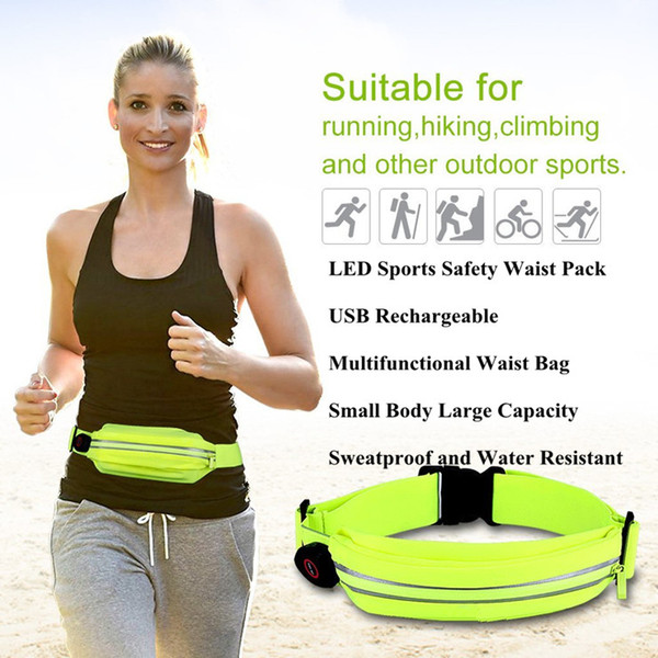 Sport Waist Pack LED Running Belt LED Running Belt Waist Pack for Safety USB Rechargeable Sweat and Water Resistant Reflective Waist Fanny