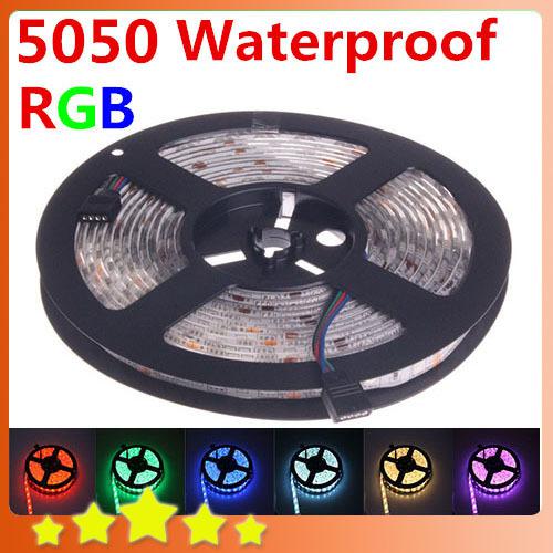 Wholesale-Best Price! Waterproof RGB LED Strip 5050 5M 300leds SMD DC 12V Red Green Blue White Warm White Yellow led light Ribbon Tape