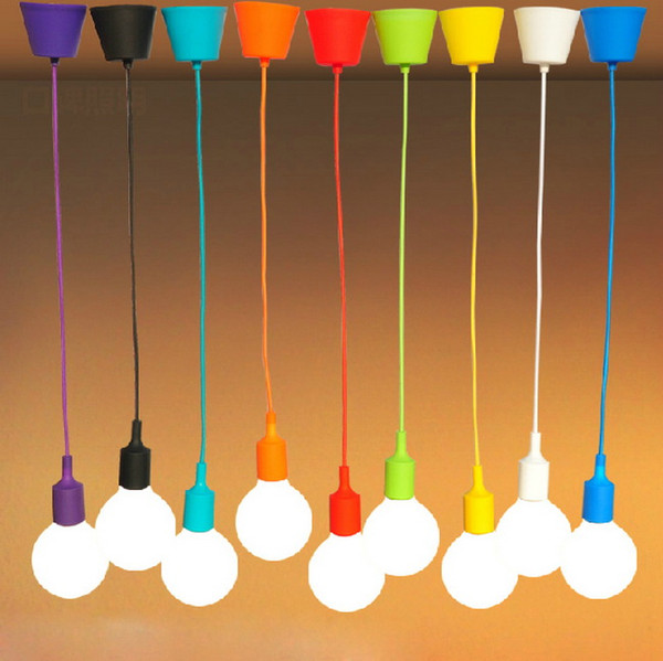 Multicolor E27 socket pendant lamps light 1pc free shipping light fixture Hanging color line Silicone holder pendant lights~ NO bulb