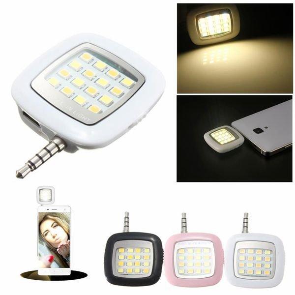 3.5mm Jack Smart Selfie 16 LED Camera Flashlight For IOS Android iPhone 5s 6 6+