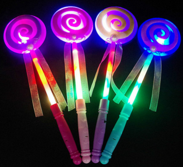 LED Lollipop Flashing Sticks Night Light Kids Baby Glowing Lamp Up Sticks Birthday Wedding Gifts Party Toy Ribbons Flashing Light