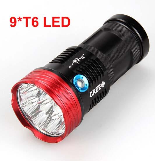 90W SkyRay 9x XM-L T6 LED 3Mode Hunting Flashlight 15000 Lumens Flash Light Lantern 9T6 LED Torch by 4pcs 18650 Battery