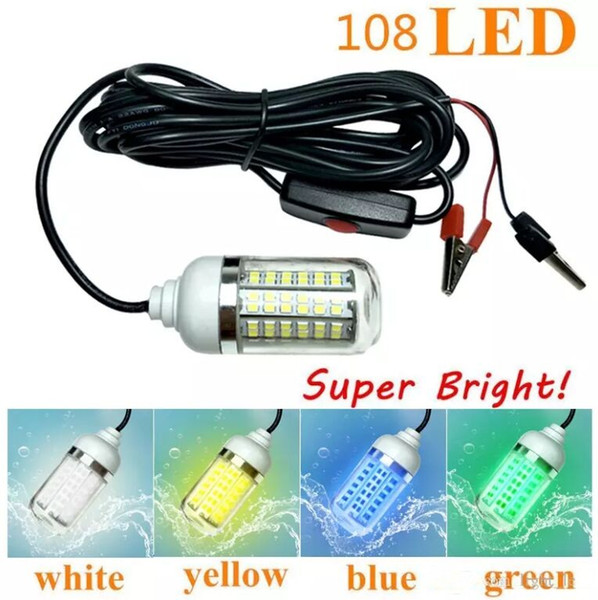 12V 15W Light Bulb LED Fishing Light 108LED SMD 2835 Waterproof Luring Fish Lamp Fishing Squid Fish Lure Marine Light MYY