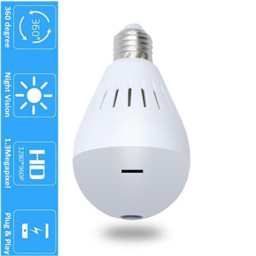 WI-FI Light Bulb Camera Wireless 1080P HD 360 Fisheye Security Cam Home LED Light Cameras Motion Detection & Night Vision for Android/iPhone