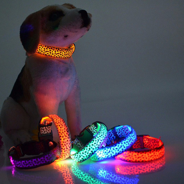 DHL & SF _EXPRESS Pet Dog collar Leopard Nylon Safety LED Collar Colorful Flash Light Neck (2)