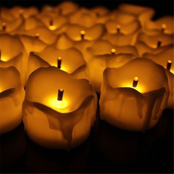 24pcs Flameless Yellow Flicker Tear Wax Drop Candle Mini Battery Operated Tea Lights New Arrive Realistic Led Tea Light Candle