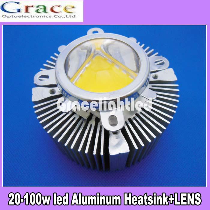 Wholesale-1pc 90*40mm Aluminium Heatsink + 90-120degree 44mm Len for 20W 30W 50W -100W High Power led bead FOR DIY