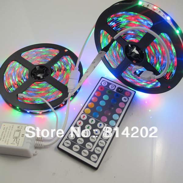 10M (2 x 5M) 5050 LED Strip Lights Waterproof 300leds SMD RGB Lamps + 44 KEYS IR Remote + 12V 5A Power Adapter