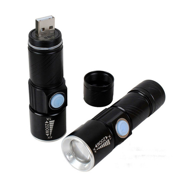 Mini USB Charger Q5 LED Flashlight Torch 3 Modes Adjustable Zoomable Travel Camping Cycling Flashlight with Strap