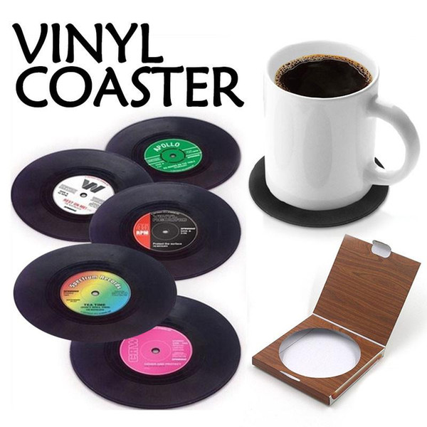 wholesale freeshipping newest hot 6pcs/set Vintage Vinyl Record Beverage Coasters Anti-slip Cup Coffee Mug Mat Heat Resistant Table Placemat