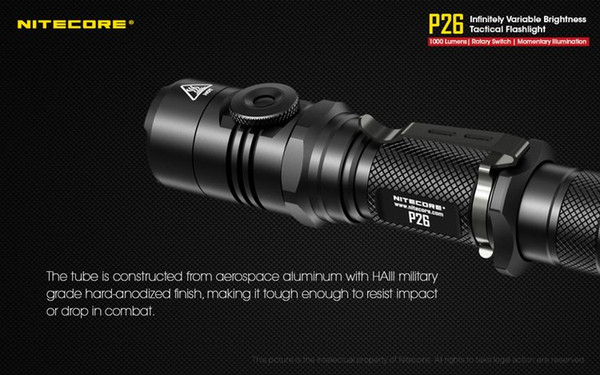 P26 1000LM LED Infinitely Variable Brightness Tactical Flashlight Rotary Swith Hunting Torch 18650 Rechargeable Battery Torchlight