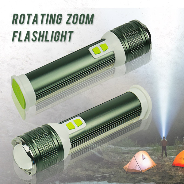 Multi-function flashlight T6+COB four modes lanterna Zoomable recharged Lithium Battery portable power for phone charger Torchlight for Camp