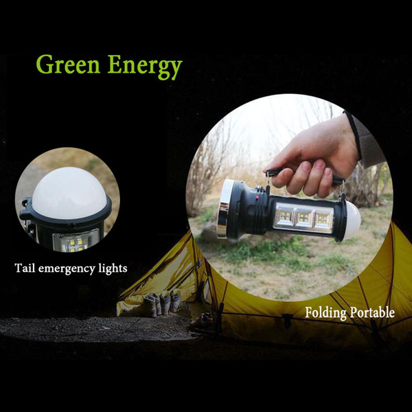 Portable Led Flashlight Solar Power Recharger built-in battery Torch Hand lamp LED Lantern Lights for Hiking Fishing Camping