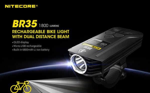 Nitecore BR35 Bicycle headlight 1800 Lumens 2xCREE XM-L2 U2 Built-In 6800mAh Battery Pack Dual Distance Beam Rechargeable Bike Light headlam