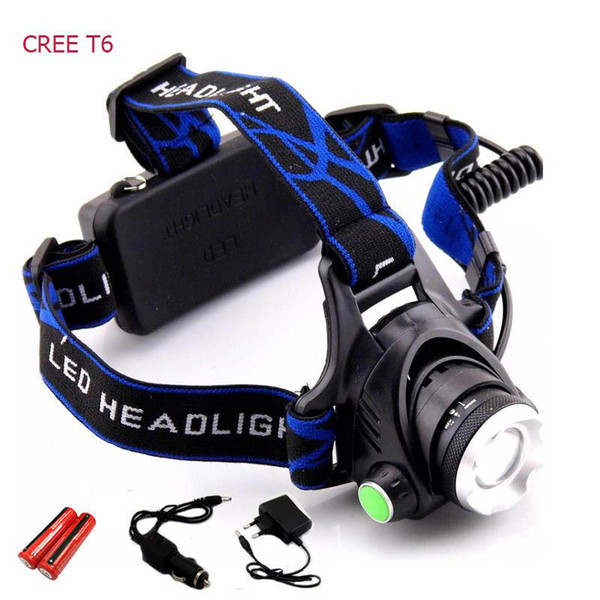 LED CREE XM-L T6 L2 Chips Headlight Headlamp Rechargeable Zoom Head Light Lamp 2x18650 Battery+Car Charger DC Charger Flashlight