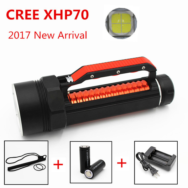 New Diving Flashlight Torch CREE XHP70 LED High Brightness 5000 Lumens Underwater 100M Waterproof White Light