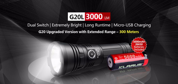 Rechargeable Flashlight KLARUS G20L CREE XHP70.2 P2 LED max. 3000LM beam distance 300 meters led torch + 26650 5000mAh battery Torchlight