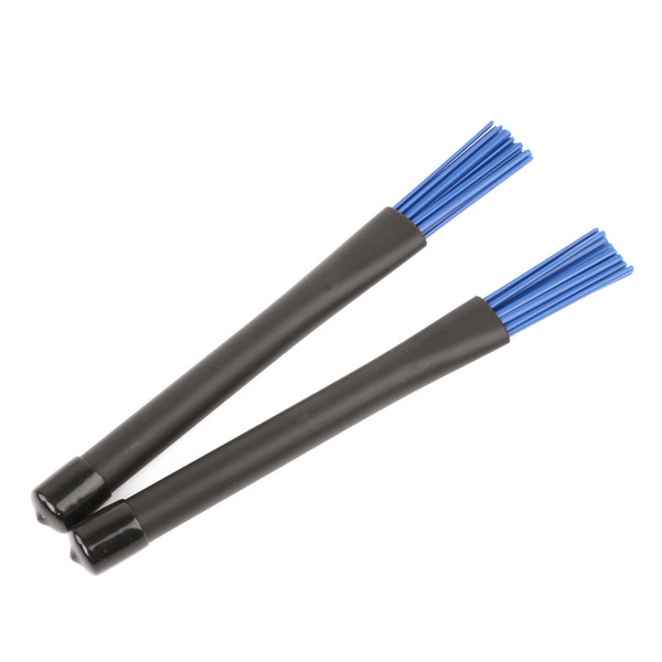 Pair Retractable Black Rubber Handles Jazz Drum Brushes Sticks Blue Nylon 31cm