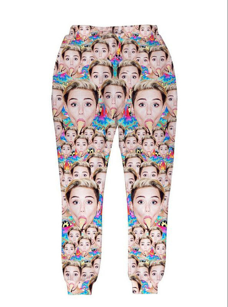 New 2015 Women/men funny joggers Print many Miley Cyrus 3d pants long trousers sweatpants Hip Hop women sports running jogging