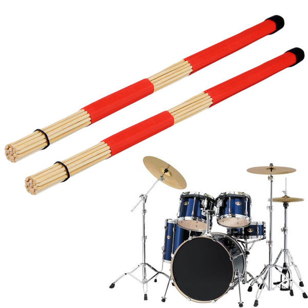 1 Pair of Jazz Drum Brushes Red Rubber Handle with White Nylon Drum Brush