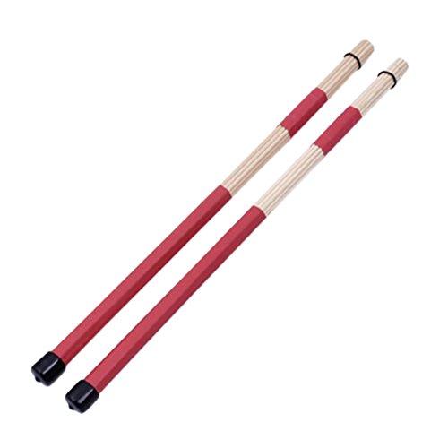 1 Pair 40CM Bamboo Rod Drum Brushes Sticks for Jazz Folk Music (Red)