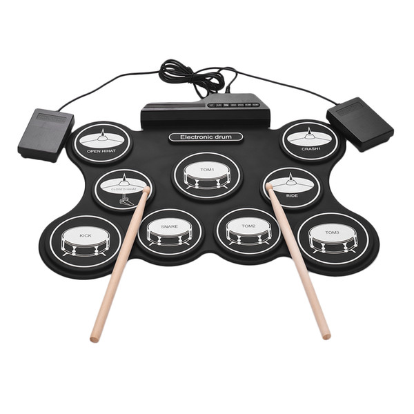 Portable USB Roll Up Drum Kit Digital Electronic Drum Set 9 Silicon Drum Pads with Drumsticks Foot Pedals for Beginners Children free shippi