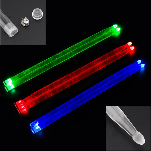 5A Acrylic Drum Stick Noctilucent Glow in The Dark Stage Performance Luminous Jazz Drumsticks Red Green Blue 3 Colors Optional