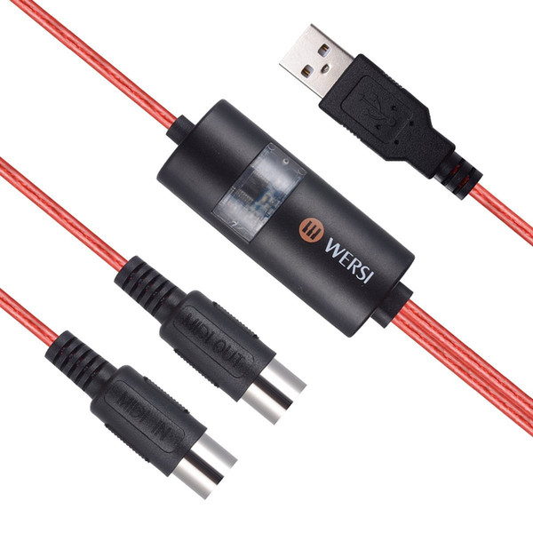 2M Long USB IN-OUT MIDI Cable TO Electric Piano Drum General Music Editing Line Red and Black