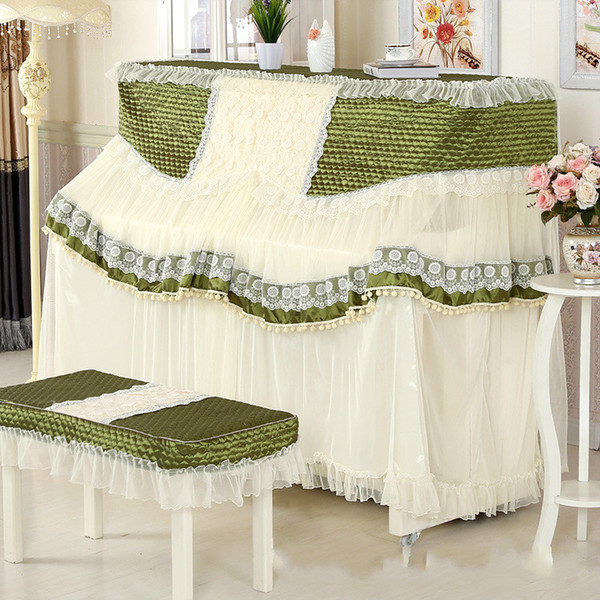 Piano Dust-proof Cover Full Korean Front Opening Quality Lace Piano Cover with Bench Cover Green Field