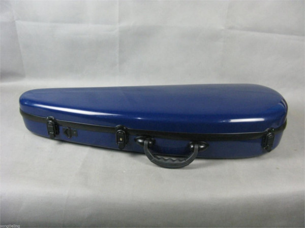 Wharncliffe shape strong hard blue glass fiber 4/4 violin case, 2 bow holders