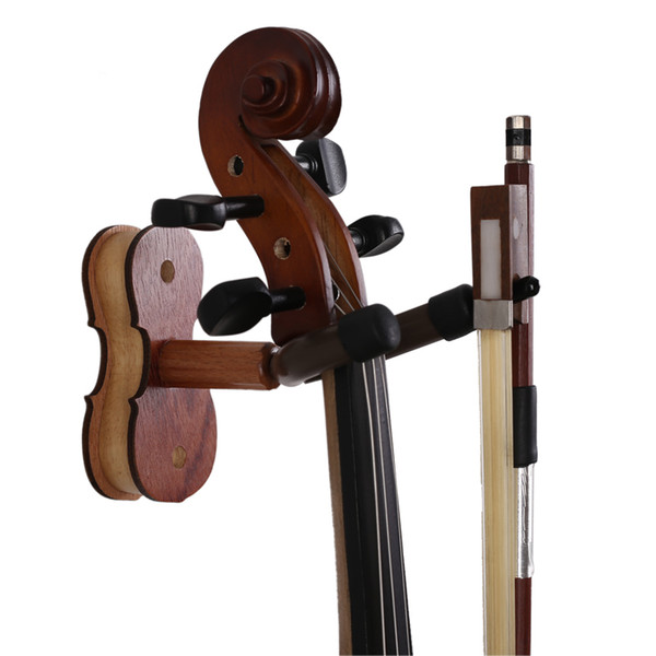 Wood Violin Hanger with Bow Hanger - Hardwood Home & Studio Wall Mount Hanger for Violin - Rose Wood