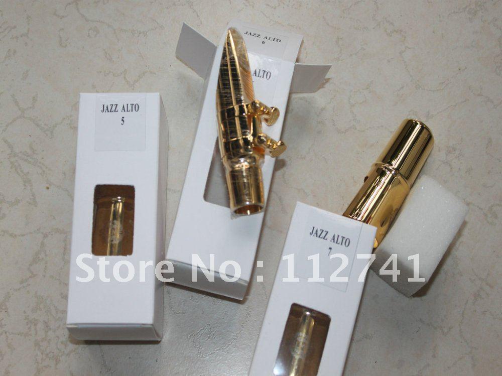 Wholesale -NEW JAZZ ALTO saxophone mouthpiece mental mouthpiece alto jazz golden color, number 5.6.7 # free shipping