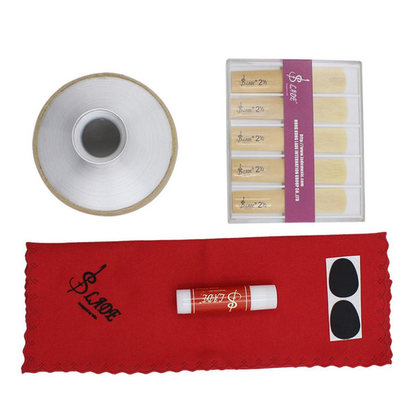 SPMI-SLADE 5-in-1 Tenor Saxophone Sax Accessories Kit Aluminum Alloy Mute Bamboo Reed Cleaning Cloth Mouthpiece Patch