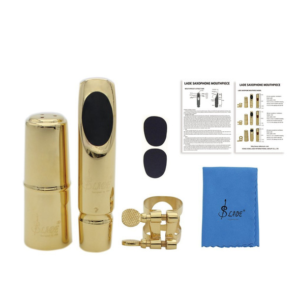 LADE Jazz Alto Sax Saxophone 7C Mouthpiece Metal with Mouthpiece Patches Pads Cushions Cap Buckle Gold Plating