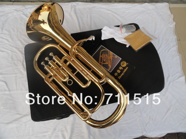 French Horn 3 Straight Key Bb Horn Brass Tube Gold Lacquer Music Instrument Baritone Horn With Mouthpiece And Nylon Case