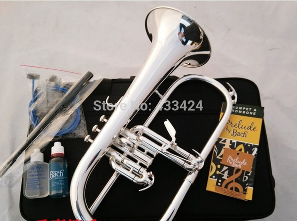American Bach flugelhorn silver-plated B flat Bb professional trumpet Top musical instruments in Brass trompete horn