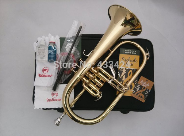 American Bach flugelhorn Gold-Lacquer B flat Bb professional trumpet Top musical instruments in Brass trompete trumpeter bugle
