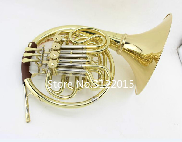 Free Shipping MARGEWATE New Arrival Brass Wind Instrument Gold Lacquer Double-Row 4 Key Slit French Horn FB Key b / f Tone With Mouthpiece