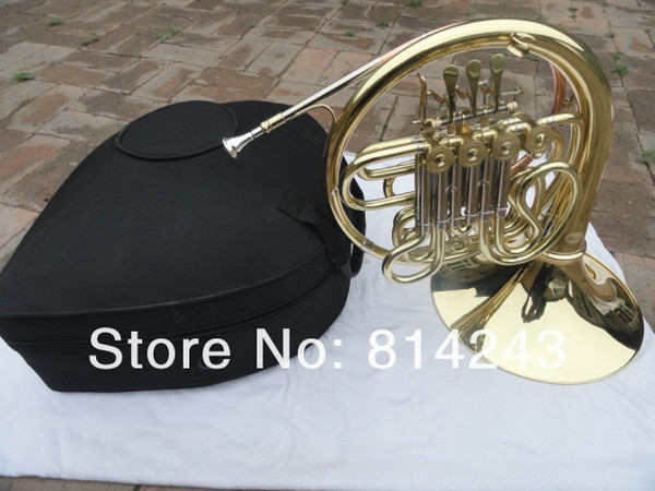 Professional Double-Row 4 Keys Single French Horn F Bb Key Gold Lacquer Split B Flat Wind Instruments & French Horn Mouthpiece