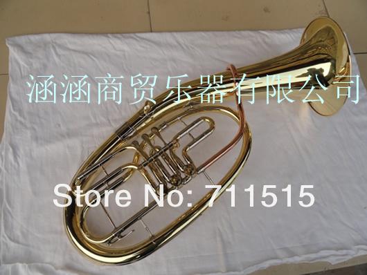 Golden Lacquer 3 Key Flat Bb Bass Tube French Horn Brand Musical Instrument With Mouthpiece And Nylon Case Free Shipping