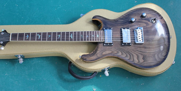 Custom Reed Smith Brown Grey Ash Top Electric Guitar Rosewood Fingerboard Abalone Birds Inlay, Natural Wood Binding, Double Locking Tremolo