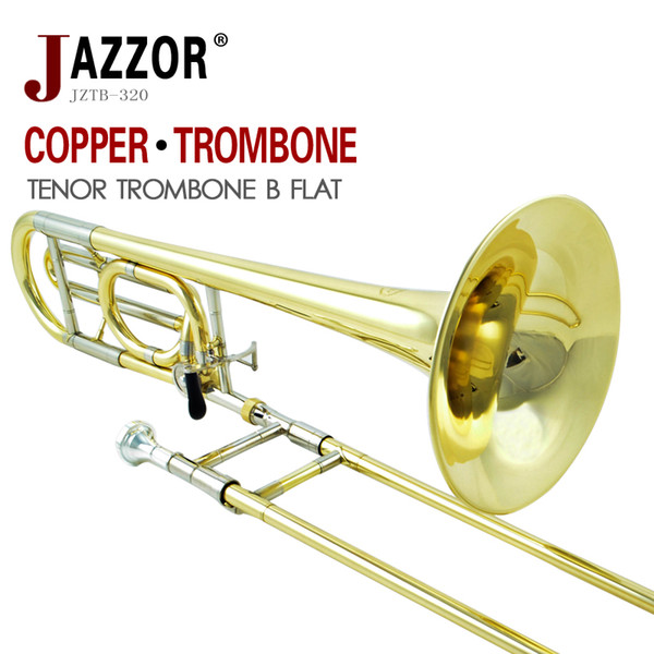 Wholesale-Brand new JAZZOR JZTB-320 Tenor trombone,professional B flat / F brass wind instruments with trombone mouthpiece,case, gloves