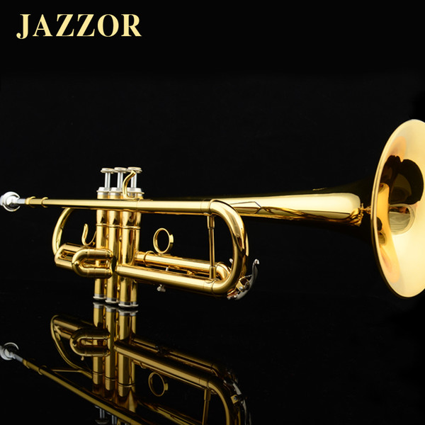 Wholesale-JAZZOR Profissional Iniciante Trompete B Plana Ouro Laca trompeta com instrumentos musicais trompete bocal trumpete JZTR-300