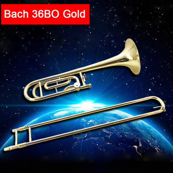USA tenor trombone Bach 36BO Bb Lacquer gold Trombone beginner grading professional performance musical instrument hard box free shipping