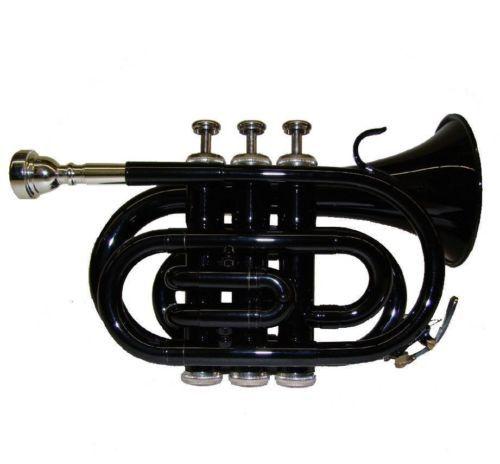 Wholesale- New B Flat Black Pocket Trumpet with Zippered Hard Case+Free